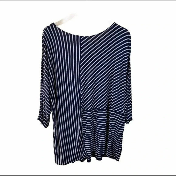 CJ Banks 3X Blue/white striped open shoulders top - Picture 2 of 5